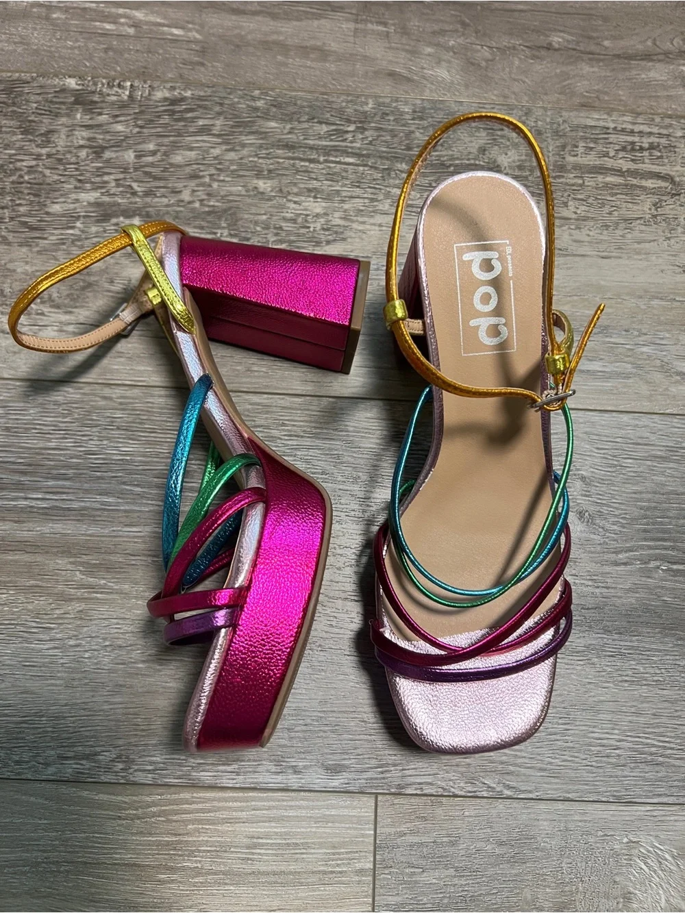 Pop Women's Size 8.5 M Kallie Metallic Rainbow Platform Heels Strappy Sandal